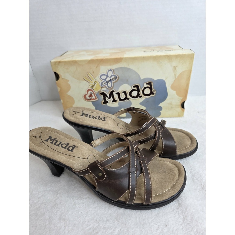 VTG 90s Y2K Mudd Piney Brown Faux Vegan Leather Strappy Heel Sandals 9.5M
